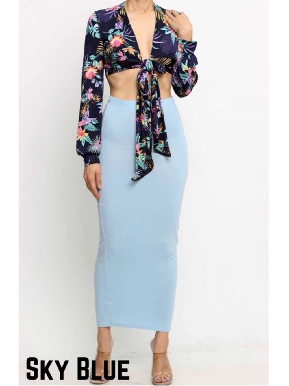 Strapless Sky Blue Bodycon Midi Dress